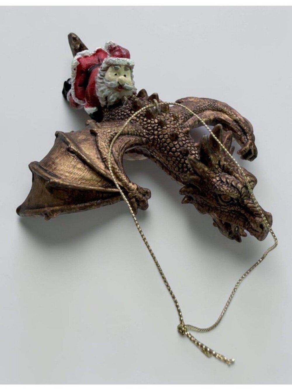 Santa Riding Bronze Dragon Ornament Fantasy Christmas Decoration Mythical
